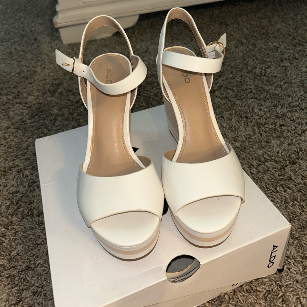 Aldo Cream And Tan Wedge Sandals - image 3